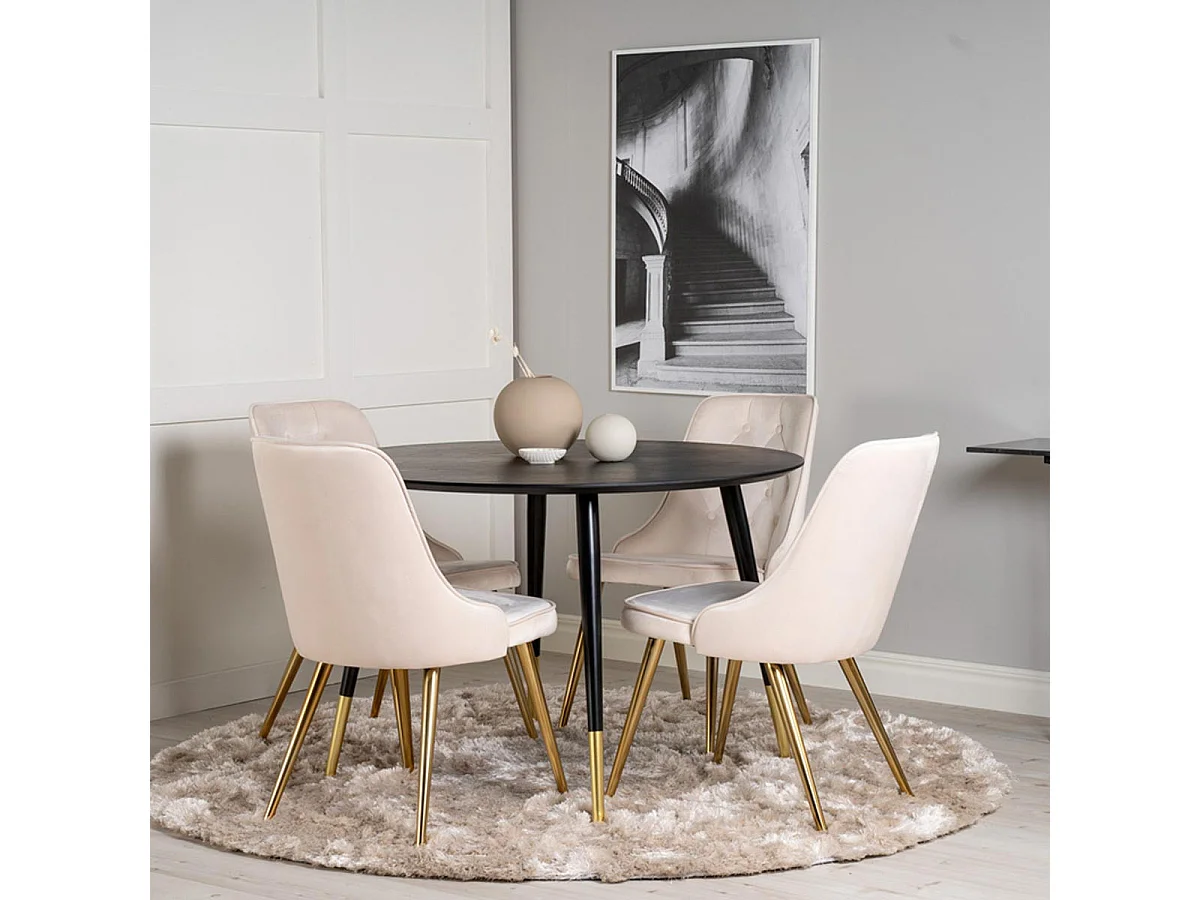 Ensemble Table à Manger & 4 Chaises "Dipp & Deluxe" 115cm Noir & Beige