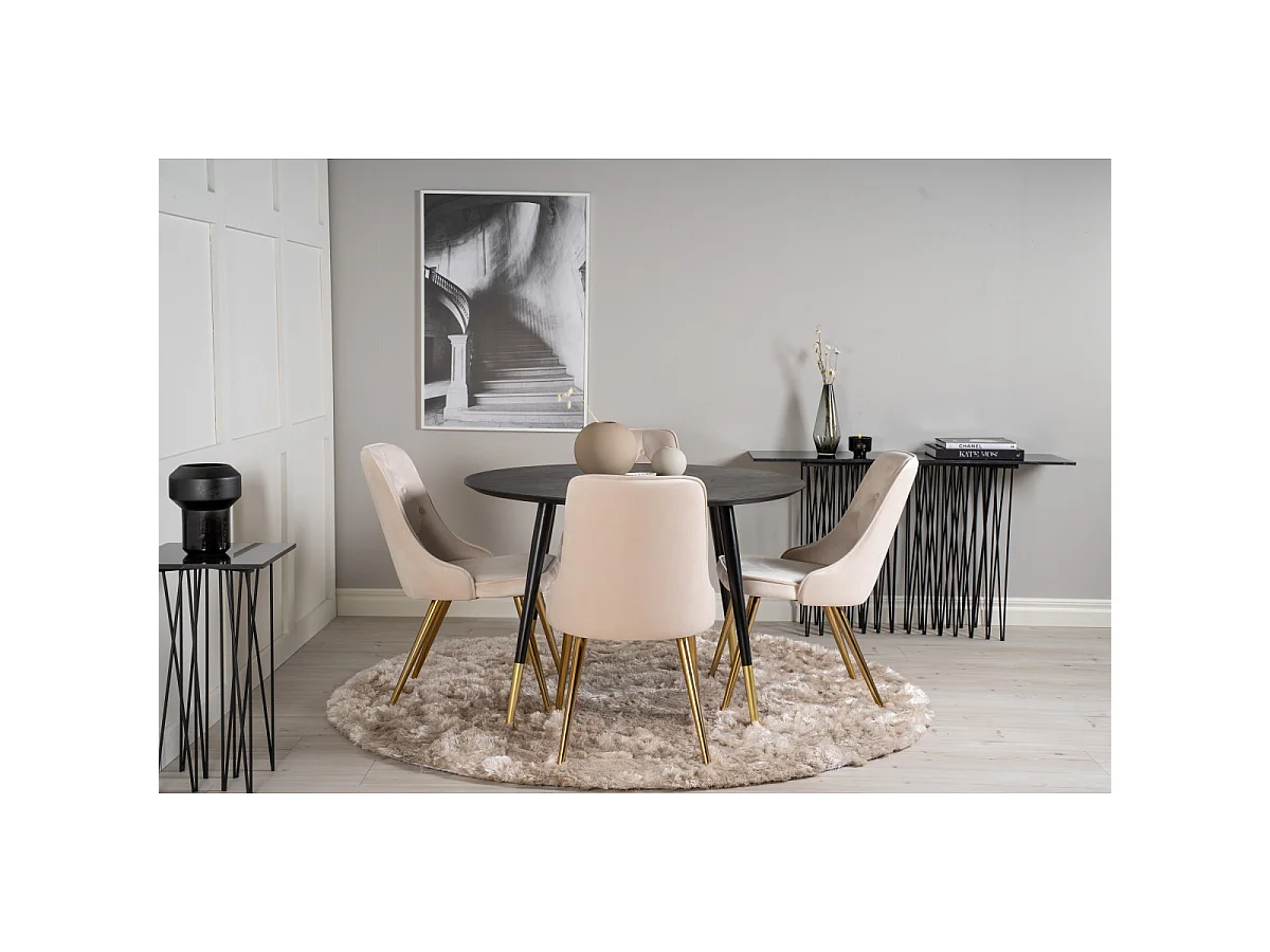 Ensemble Table à Manger & 4 Chaises "Dipp & Deluxe" 115cm Noir & Beige