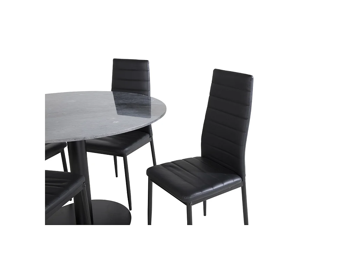 Ensemble Table à Manger & 4 Chaises "Estelle & Slim" 106cm Gris Foncé & Noir