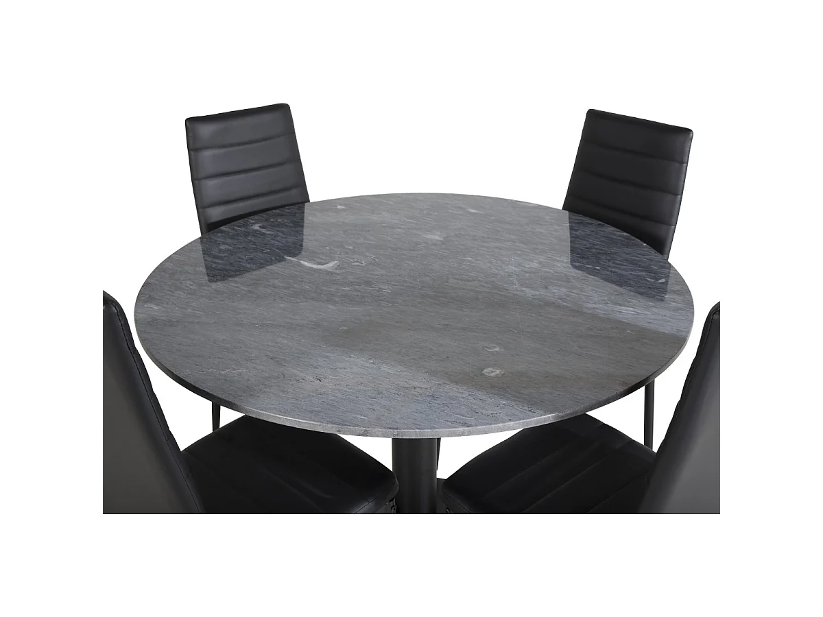 Ensemble Table à Manger & 4 Chaises "Estelle & Slim" 106cm Gris Foncé & Noir