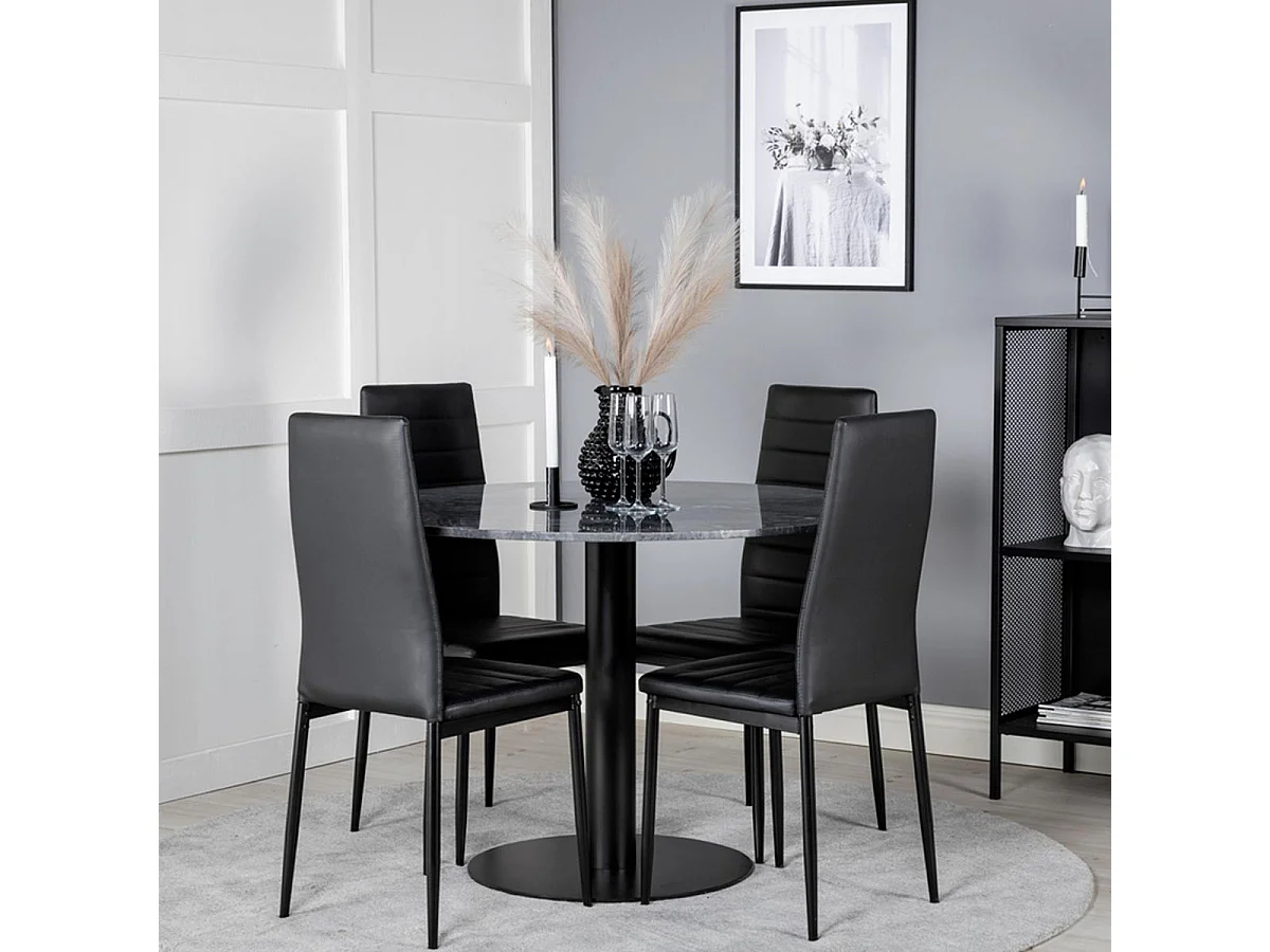 Ensemble Table à Manger & 4 Chaises "Estelle & Slim" 106cm Gris Foncé & Noir