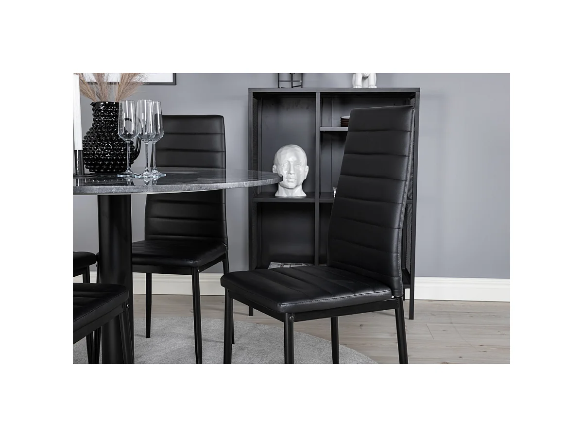Ensemble Table à Manger & 4 Chaises "Estelle & Slim" 106cm Gris Foncé & Noir