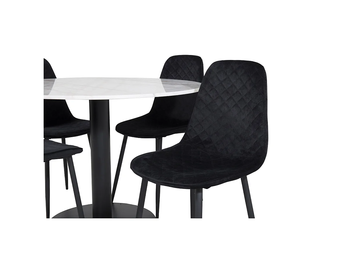 Ensemble Table à Manger & 4 Chaises Design "Estelle I & Polar" 106cm Blanc & Noir