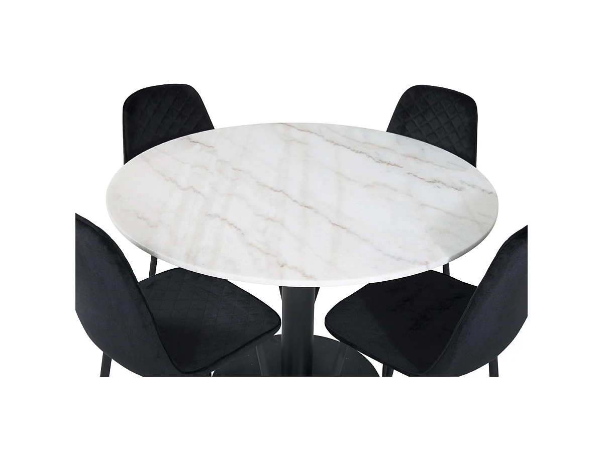 Ensemble Table à Manger & 4 Chaises Design "Estelle I & Polar" 106cm Blanc & Noir