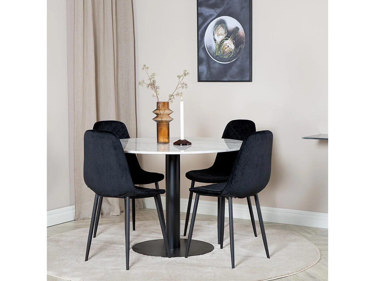 Ensemble Table à Manger & 4 Chaises Design "Estelle I & Polar" 106cm Blanc & Noir