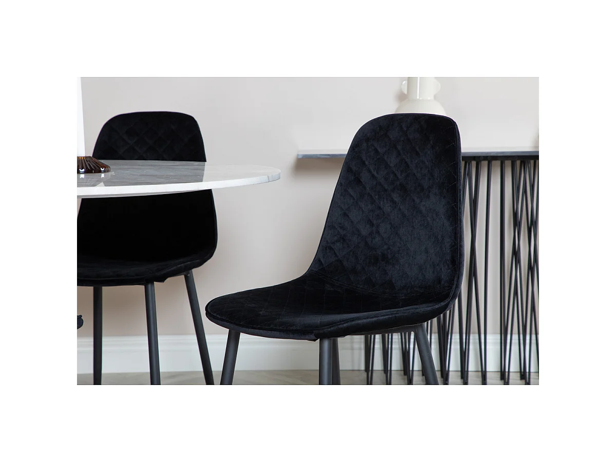 Ensemble Table à Manger & 4 Chaises Design "Estelle I & Polar" 106cm Blanc & Noir