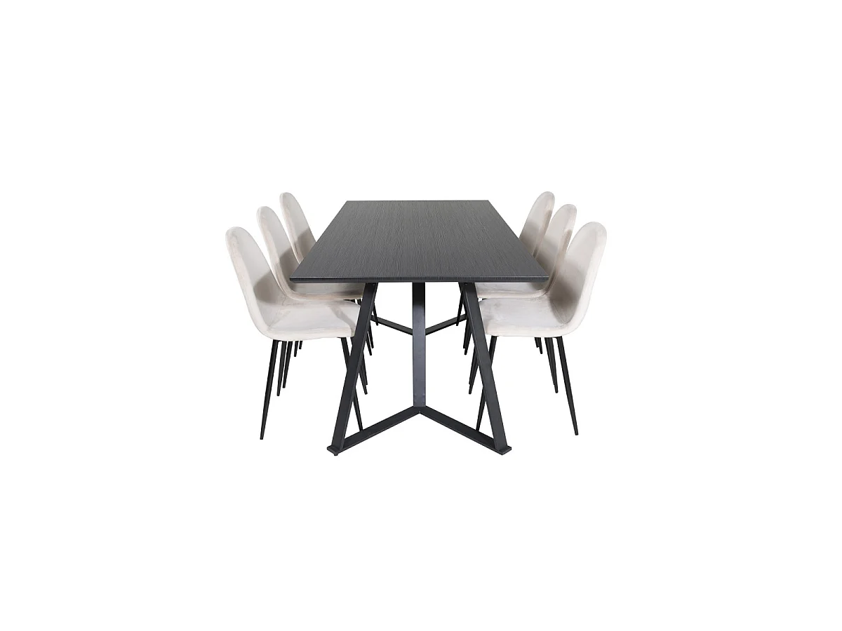 Ensemble Table à Manger & 6 Chaises "Marina & Polar" 180cm Noir & Beige
