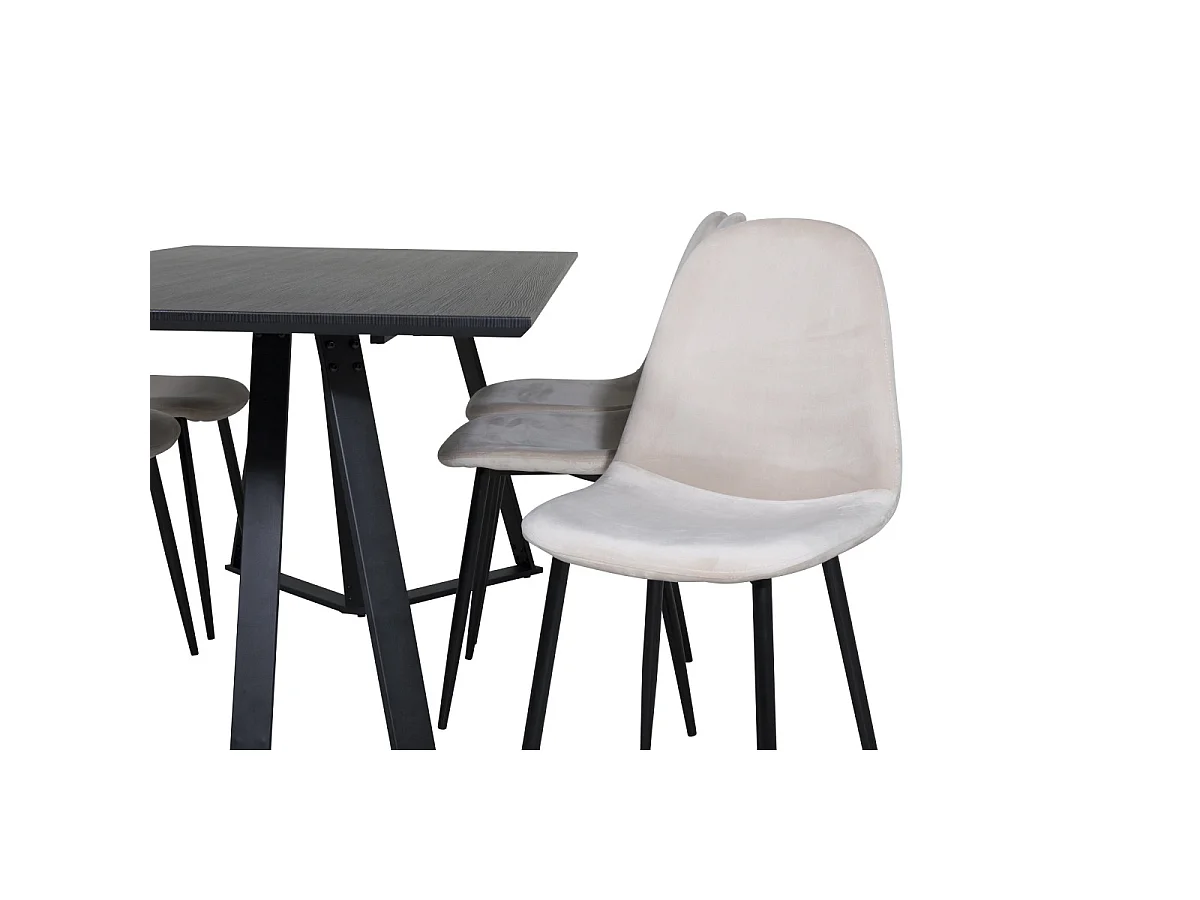 Ensemble Table à Manger & 6 Chaises "Marina & Polar" 180cm Noir & Beige