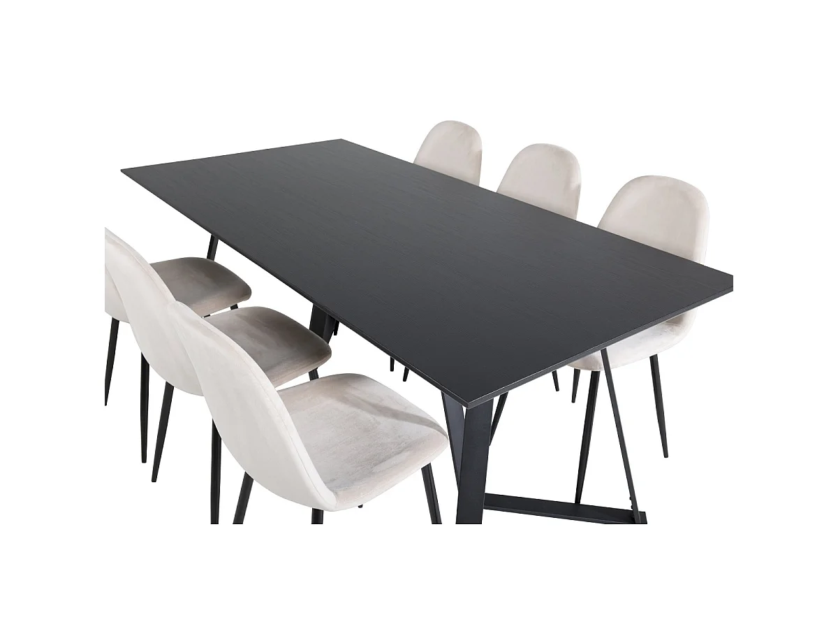 Ensemble Table à Manger & 6 Chaises "Marina & Polar" 180cm Noir & Beige