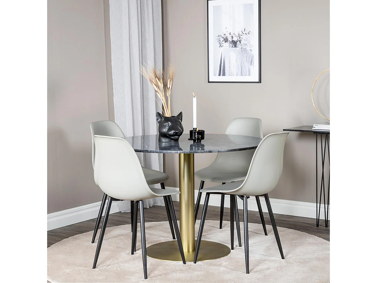 Ensemble Table à Manger & 4 Chaises "Estelle & Polar" 106cm Gris Foncé & Gris