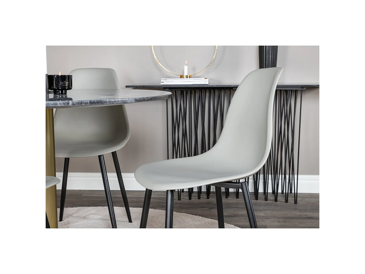 Ensemble Table à Manger & 4 Chaises "Estelle & Polar" 106cm Gris Foncé & Gris