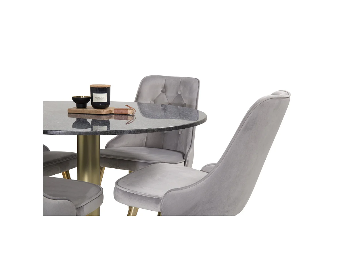Ensemble Table à Manger & 4 Chaises "Estelle II & Deluxe II" 106cm Gris Foncé & Gris