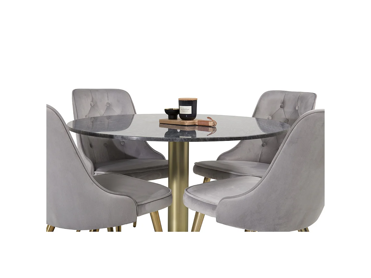 Ensemble Table à Manger & 4 Chaises "Estelle II & Deluxe II" 106cm Gris Foncé & Gris