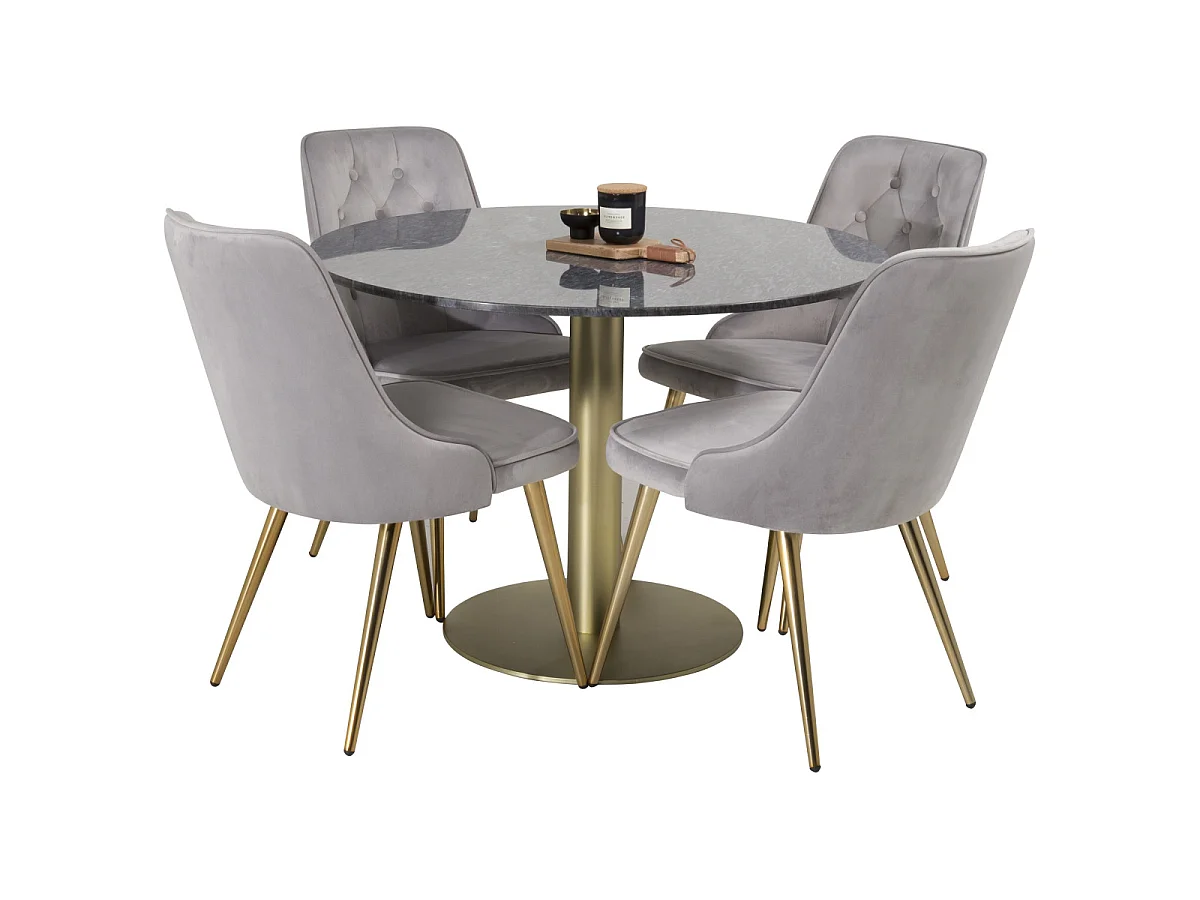 Ensemble Table à Manger & 4 Chaises "Estelle II & Deluxe II" 106cm Gris Foncé & Gris