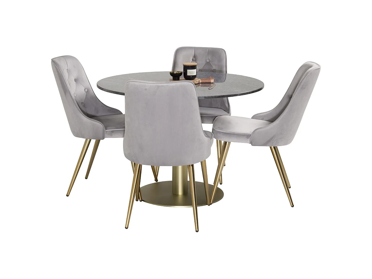 Ensemble Table à Manger & 4 Chaises "Estelle II & Deluxe II" 106cm Gris Foncé & Gris