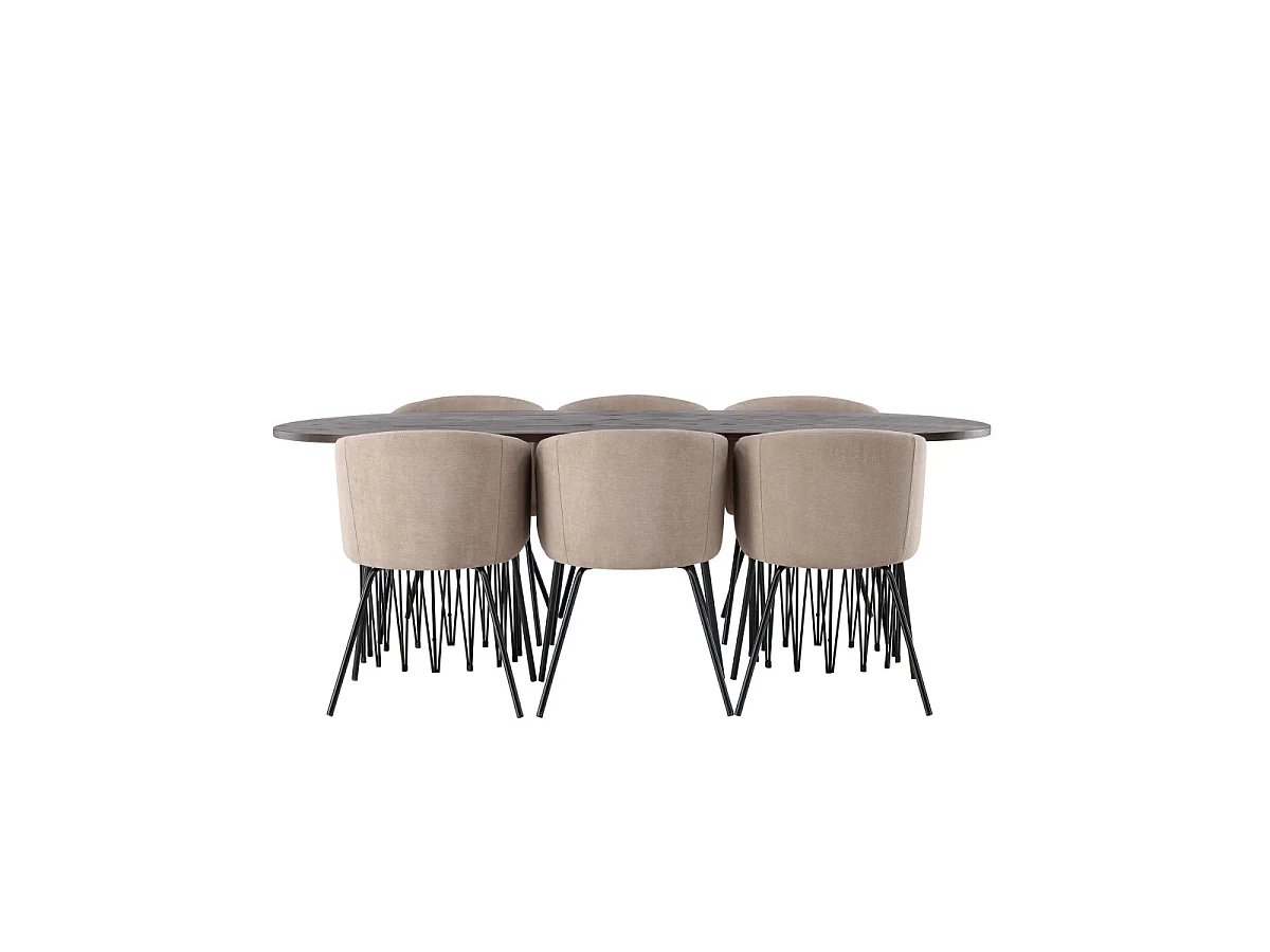 Ensemble Table à Manger & 6 Chaises "Stone & Berit" 220cm Brun & Beige
