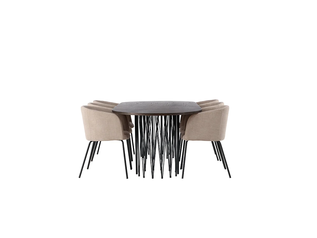 Ensemble Table à Manger & 6 Chaises "Stone & Berit" 220cm Brun & Beige