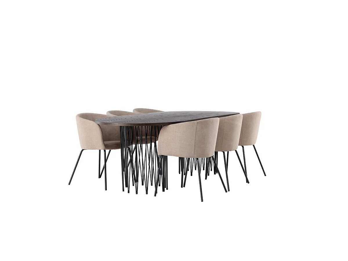 Ensemble Table à Manger & 6 Chaises "Stone & Berit" 220cm Brun & Beige