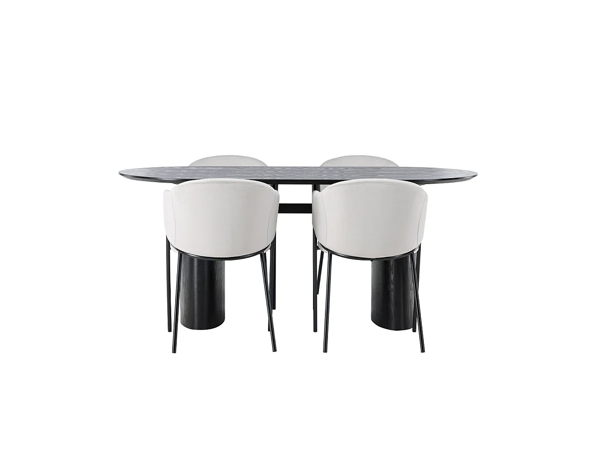 Ensemble Table à Manger & 4 Chaises "Isolde & Evelina" 180cm Noir & Gris
