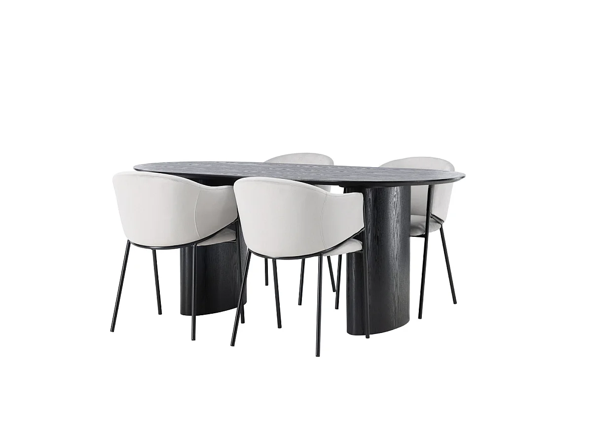 Ensemble Table à Manger & 4 Chaises "Isolde & Evelina" 180cm Noir & Gris