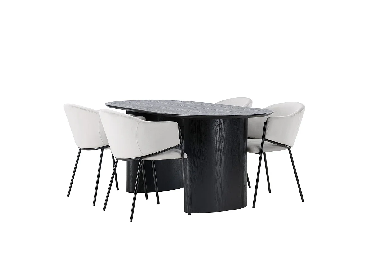 Ensemble Table à Manger & 4 Chaises "Isolde & Evelina" 180cm Noir & Gris