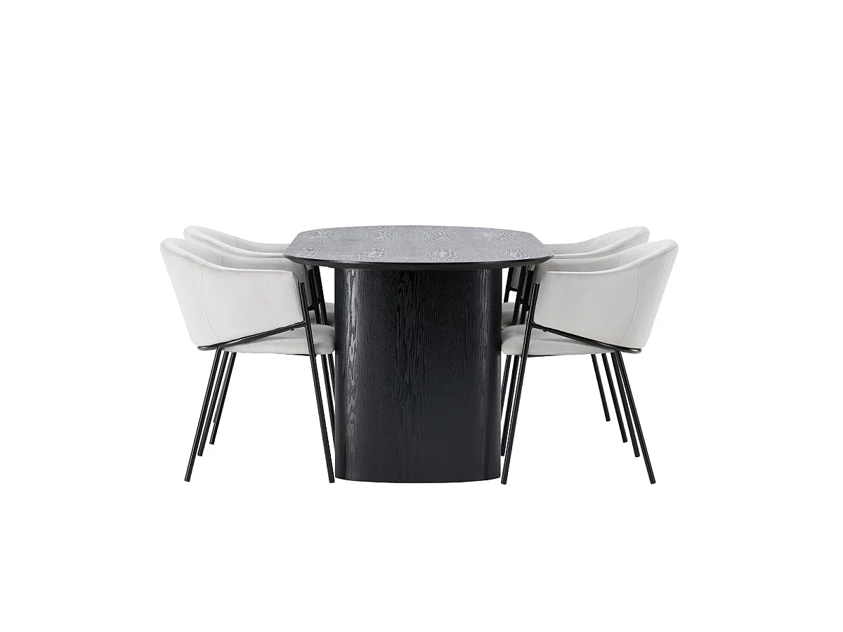Ensemble Table à Manger & 4 Chaises "Isolde & Evelina" 180cm Noir & Gris