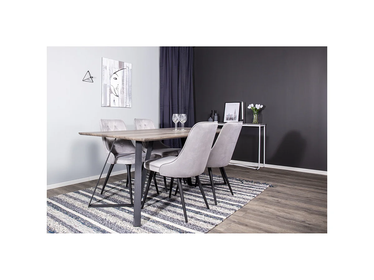 Ensemble Table à Manger & 4 Chaises "Marina & Deluxe" 180cm Naturel & Gris Clair