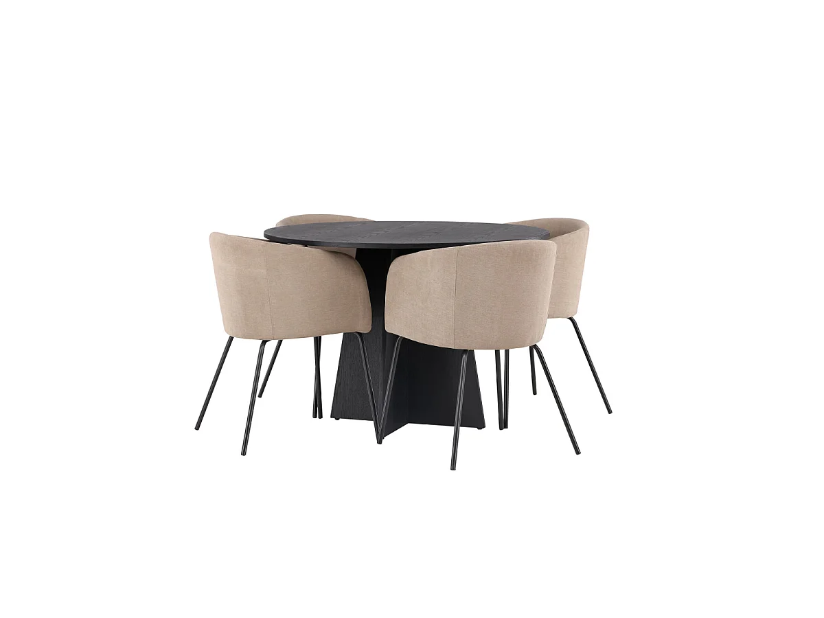 Ensemble Table à Manger & 4 Chaises "Bootcut & Berit" 110cm Noir & Beige Foncé