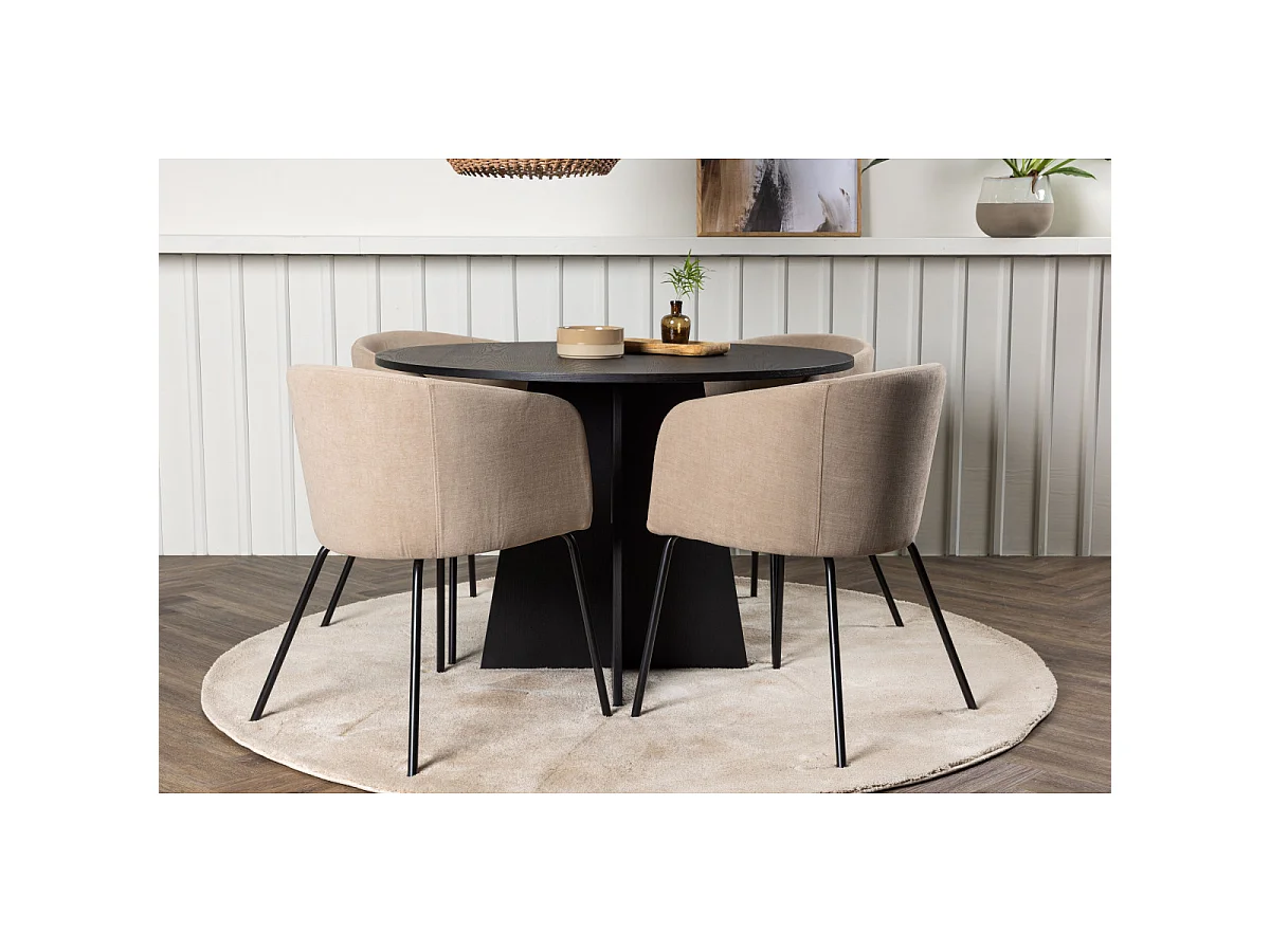 Ensemble Table à Manger & 4 Chaises "Bootcut & Berit" 110cm Noir & Beige Foncé