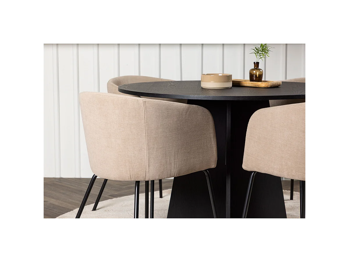 Ensemble Table à Manger & 4 Chaises "Bootcut & Berit" 110cm Noir & Beige Foncé