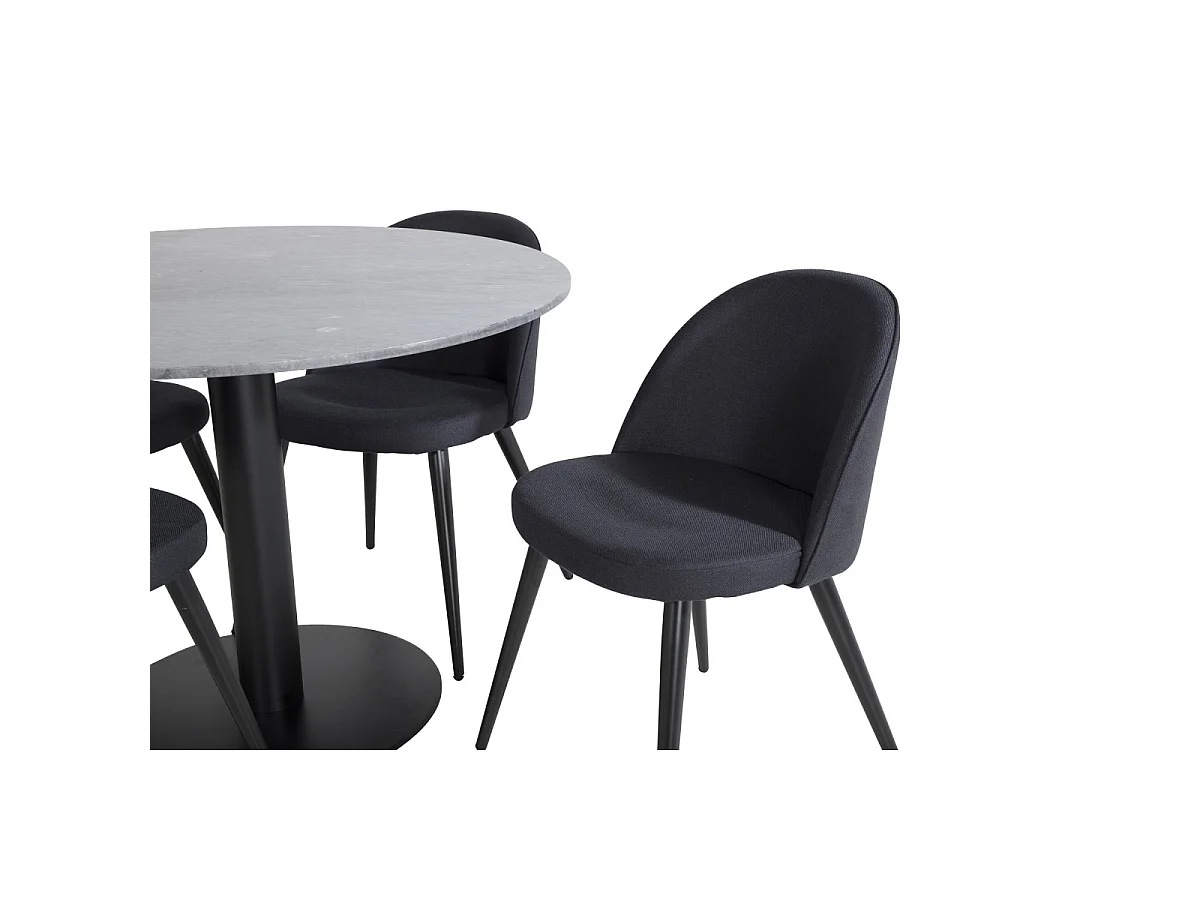 Ensemble Table à Manger & 4 Chaises "Estelle & Velvet" 106cm Gris Foncé & Noir