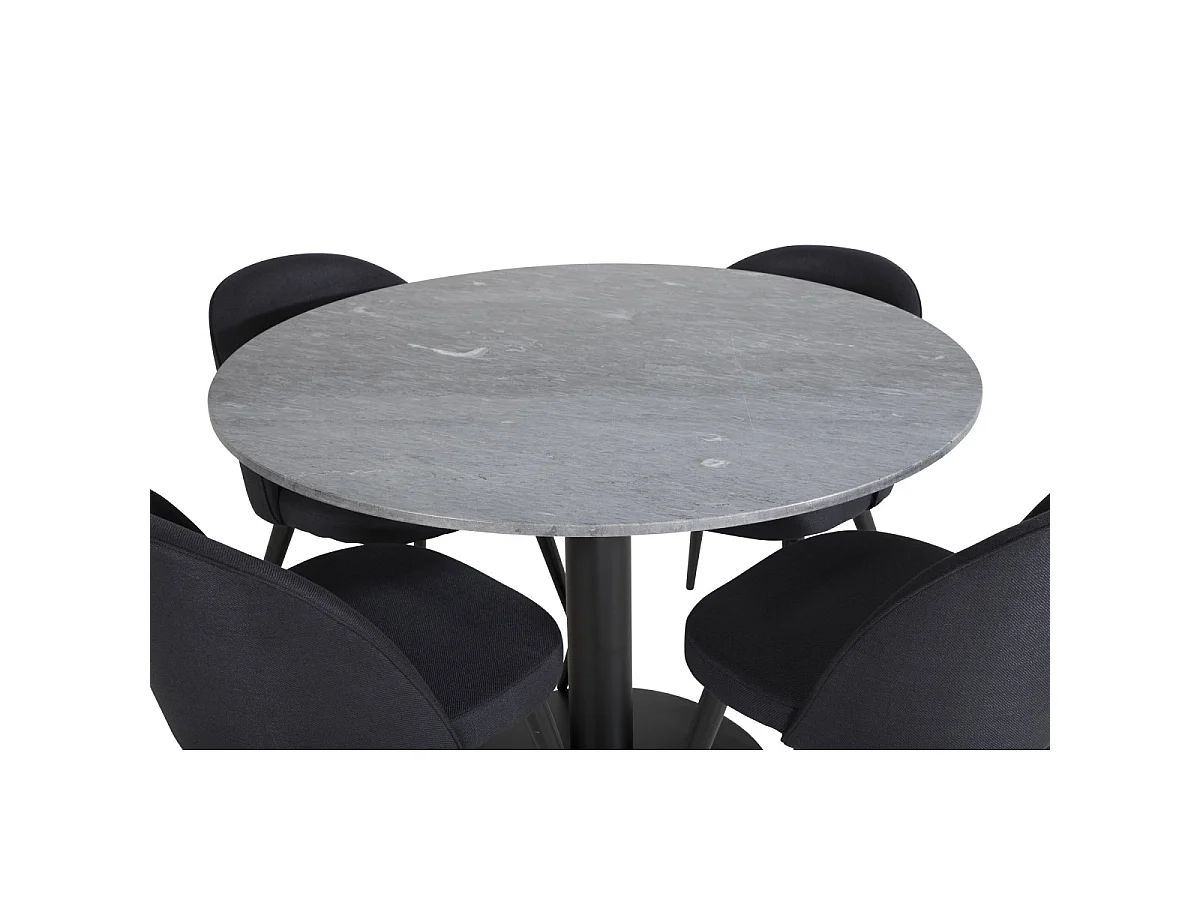 Ensemble Table à Manger & 4 Chaises "Estelle & Velvet" 106cm Gris Foncé & Noir