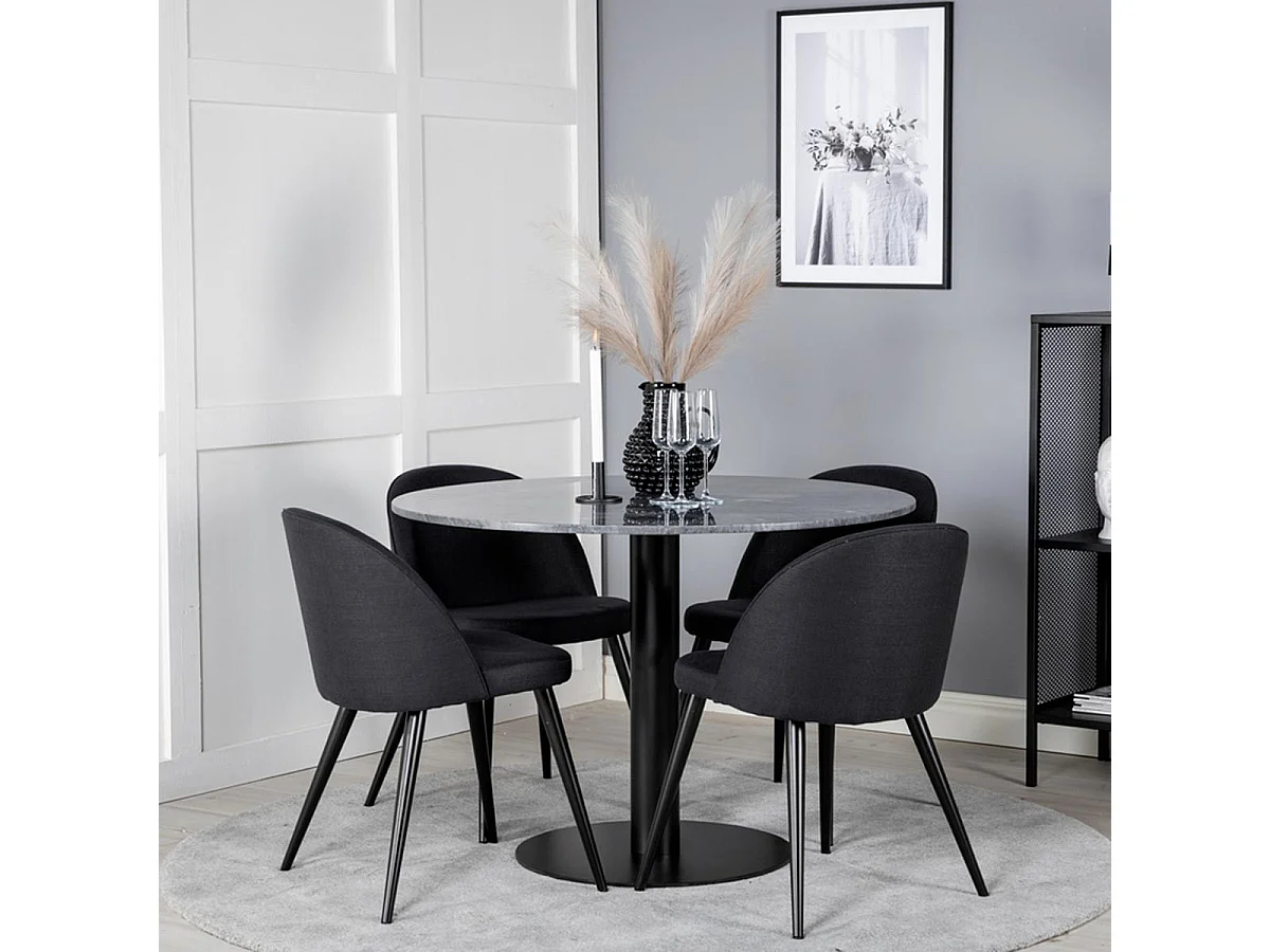Ensemble Table à Manger & 4 Chaises "Estelle & Velvet" 106cm Gris Foncé & Noir