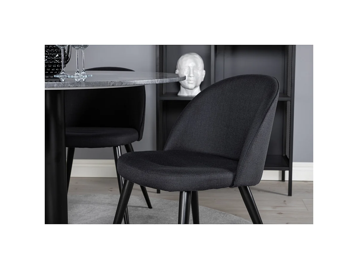 Ensemble Table à Manger & 4 Chaises "Estelle & Velvet" 106cm Gris Foncé & Noir