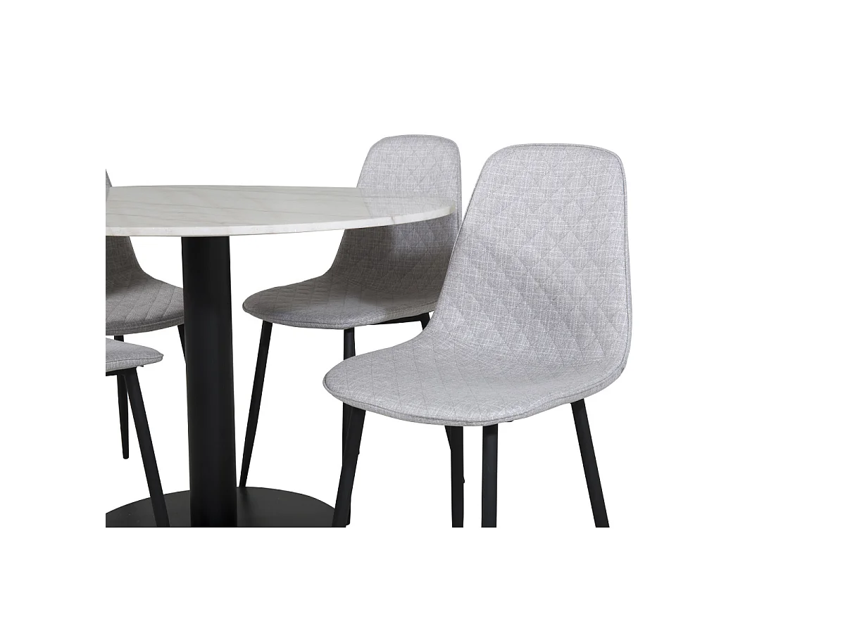 Ensemble Table à Manger & 4 Chaises "Estelle I & Polar" 106cm Blanc & Gris