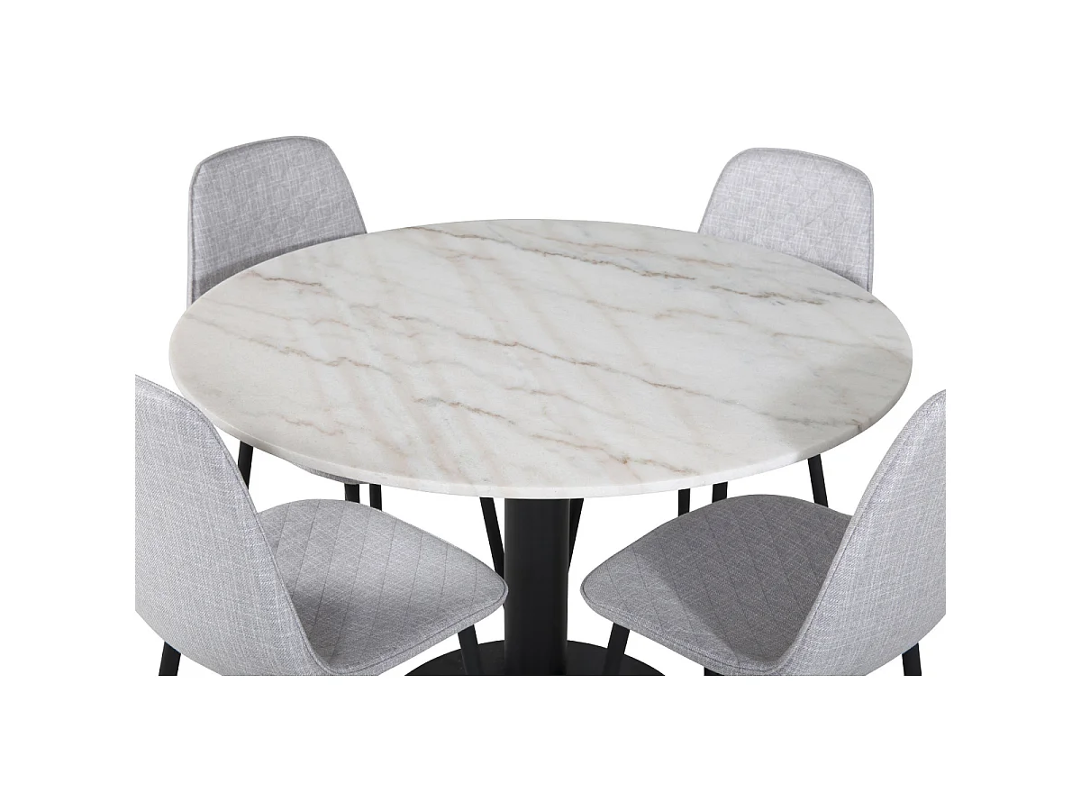Ensemble Table à Manger & 4 Chaises "Estelle I & Polar" 106cm Blanc & Gris