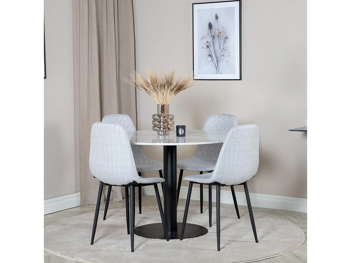 Ensemble Table à Manger & 4 Chaises "Estelle I & Polar" 106cm Blanc & Gris