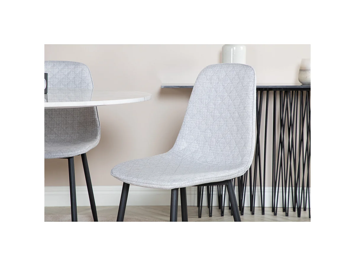 Ensemble Table à Manger & 4 Chaises "Estelle I & Polar" 106cm Blanc & Gris