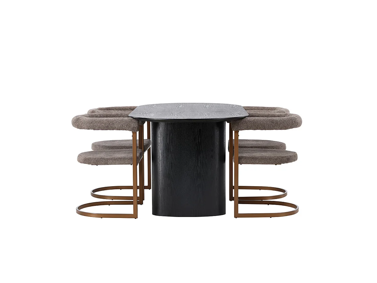 Ensemble Table à Manger & 4 Chaises "Isolde & Morning" 180cm Noir & Marron