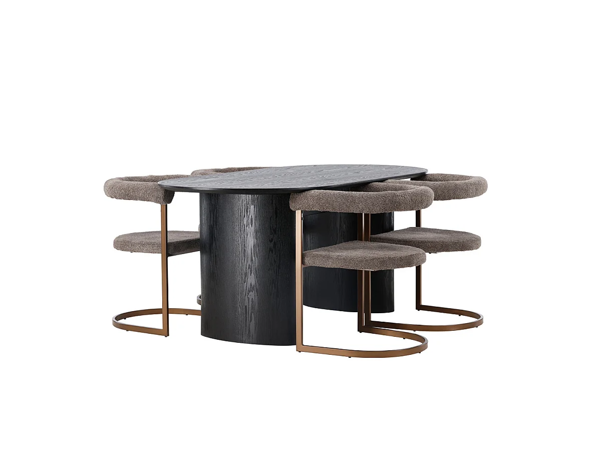 Ensemble Table à Manger & 4 Chaises "Isolde & Morning" 180cm Noir & Marron