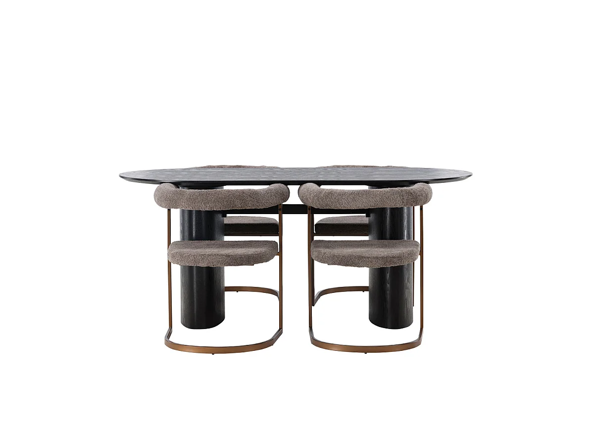 Ensemble Table à Manger & 4 Chaises "Isolde & Morning" 180cm Noir & Marron