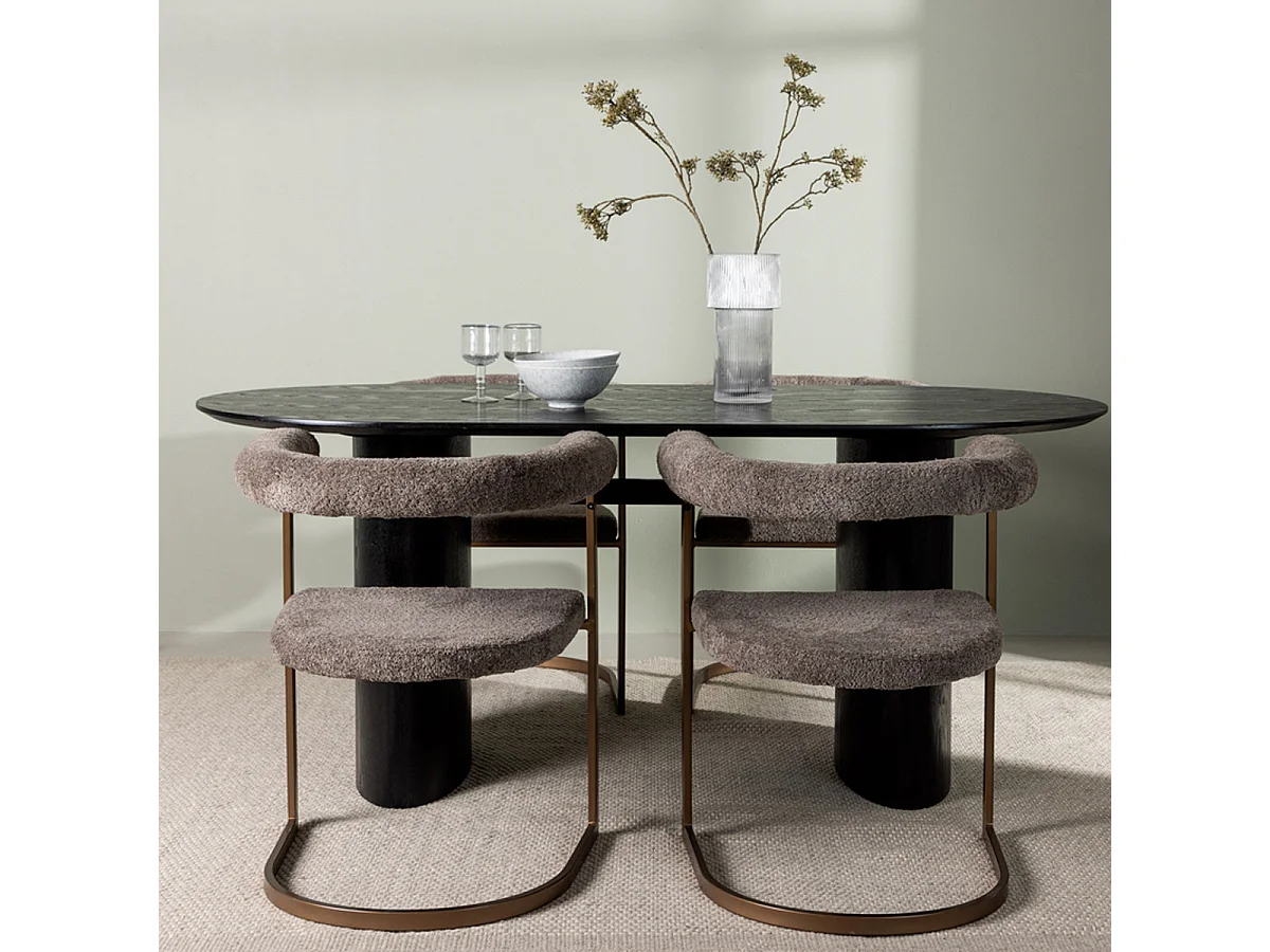 Ensemble Table à Manger & 4 Chaises "Isolde & Morning" 180cm Noir & Marron