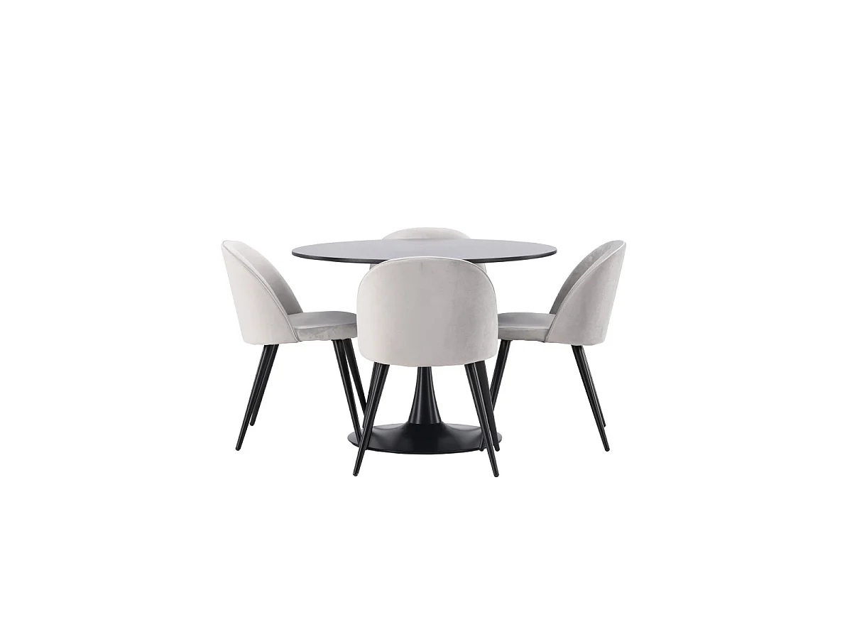 Ensemble Table à Manger & 4 Chaises "Glade & Velvet" 100cm Noir & Gris