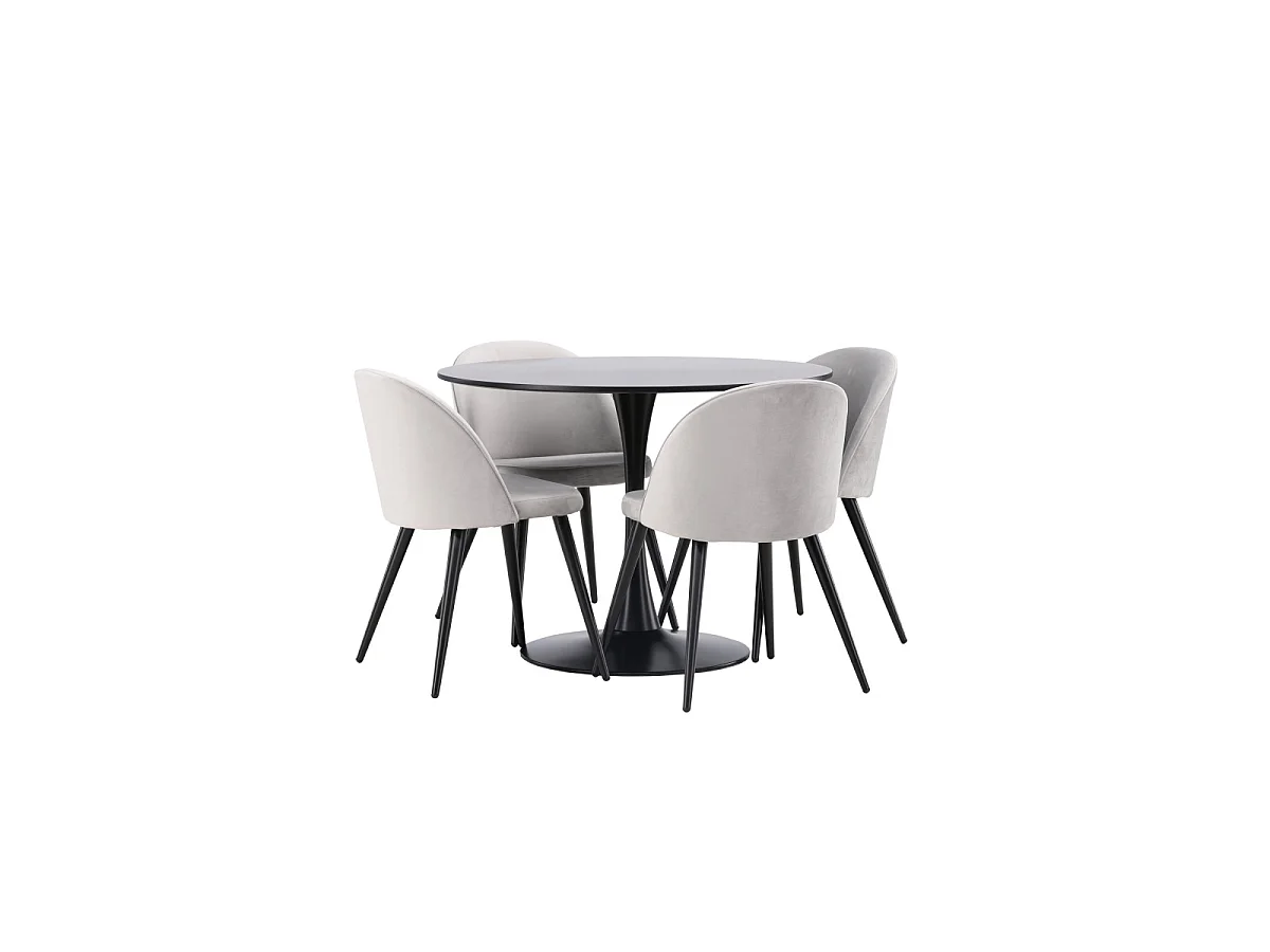 Ensemble Table à Manger & 4 Chaises "Glade & Velvet" 100cm Noir & Gris