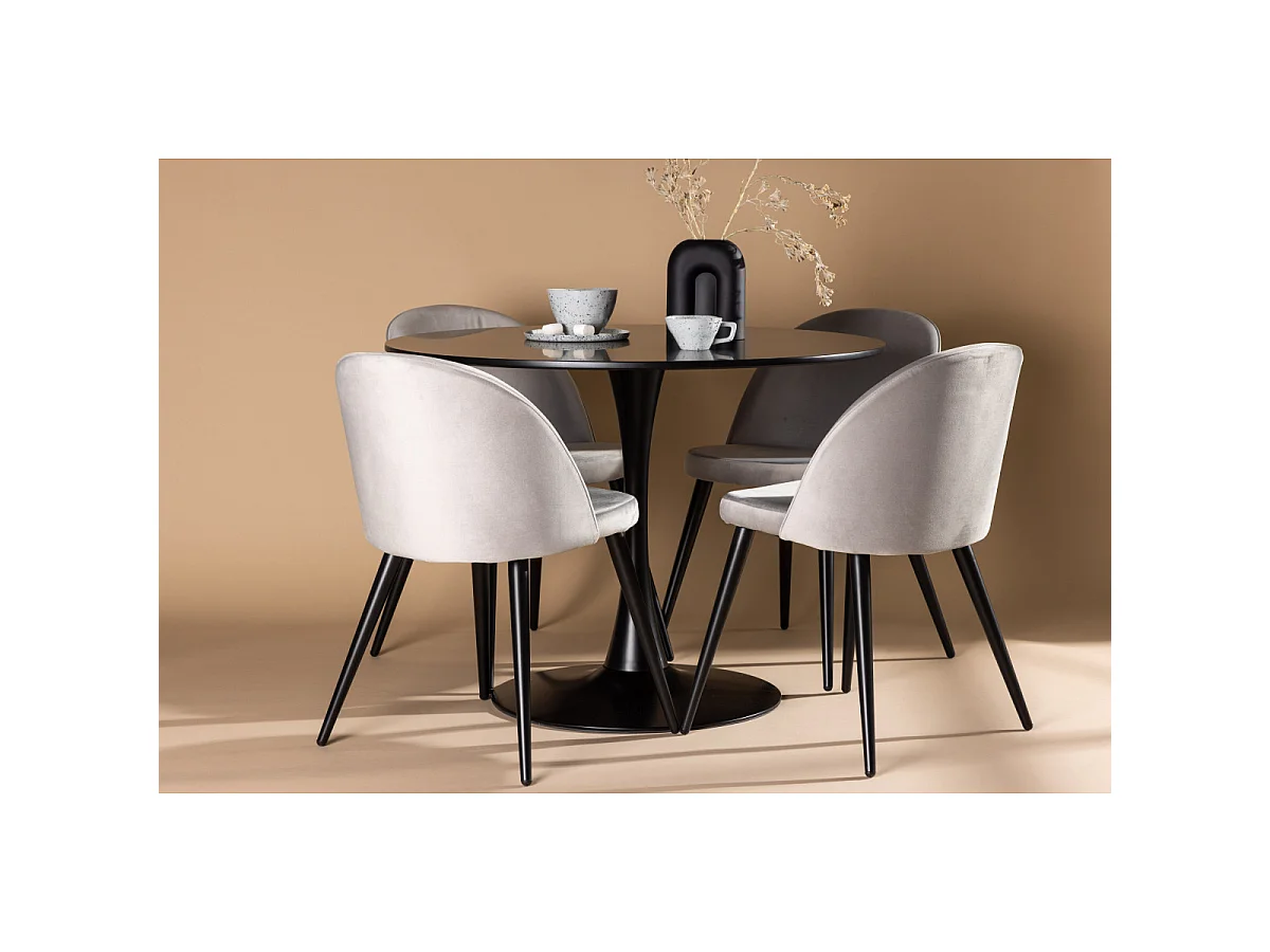 Ensemble Table à Manger & 4 Chaises "Glade & Velvet" 100cm Noir & Gris