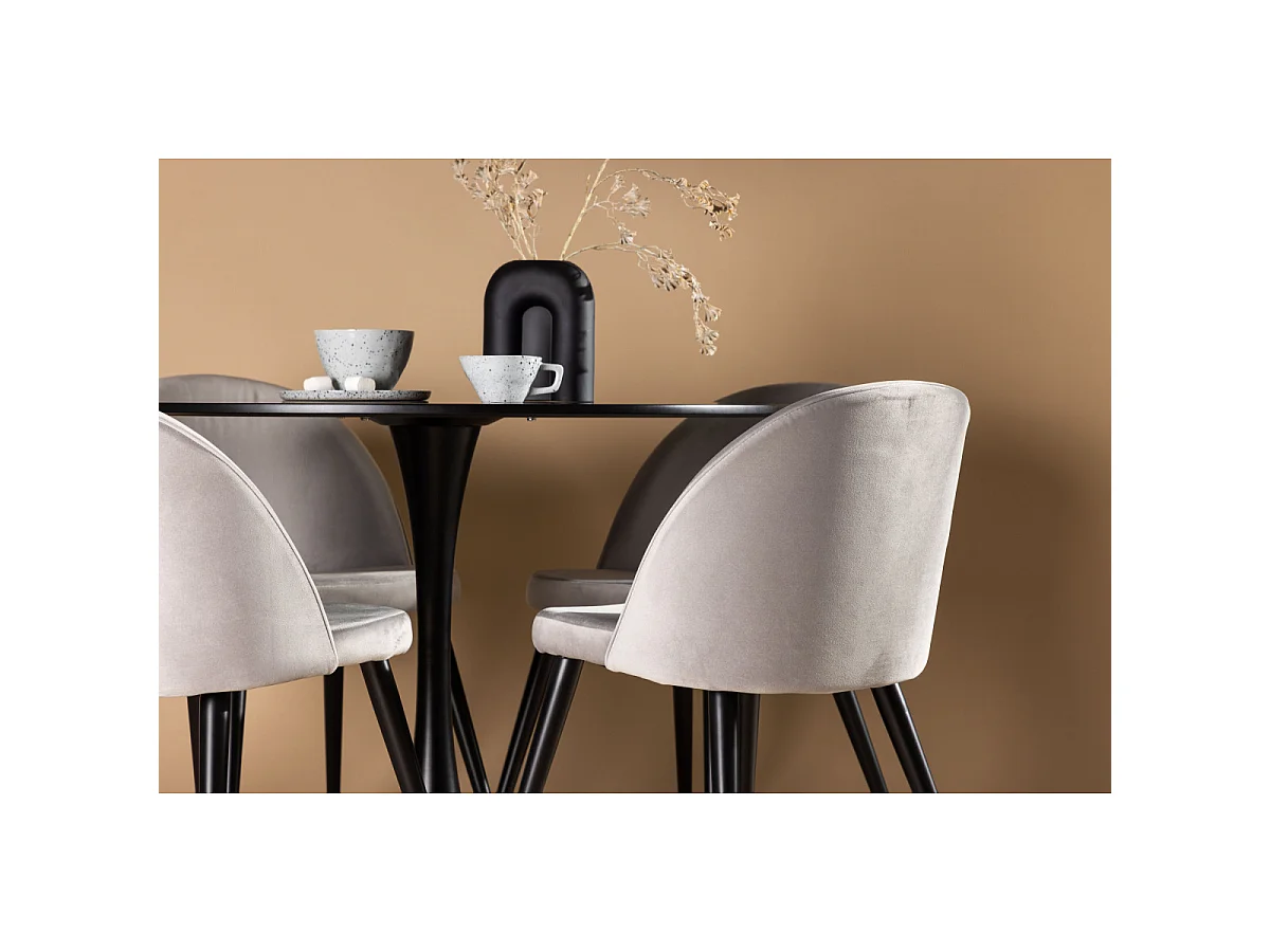 Ensemble Table à Manger & 4 Chaises "Glade & Velvet" 100cm Noir & Gris