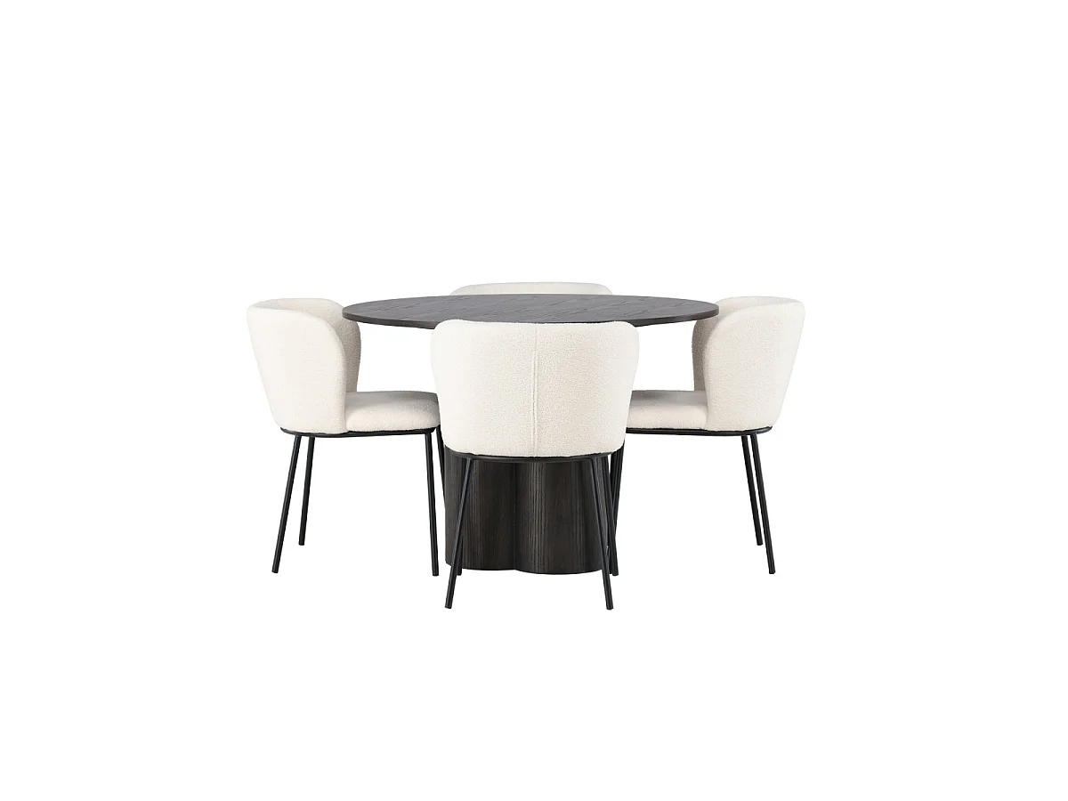 Ensemble Table à Manger & 4 Chaises "Olivia & Edina" 110cm Moka & Blanc
