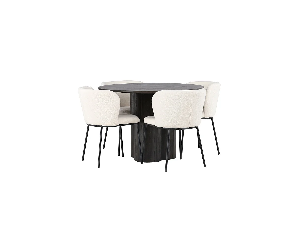 Ensemble Table à Manger & 4 Chaises "Olivia & Edina" 110cm Moka & Blanc