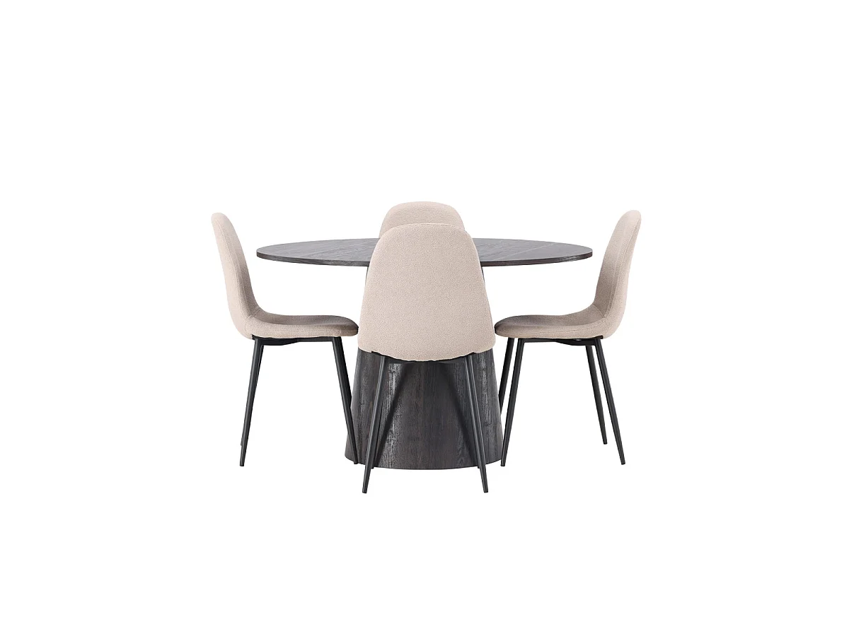 Ensemble Table à Manger & 4 Chaises "Lanzo & Polar" 120cm Beige & Moka