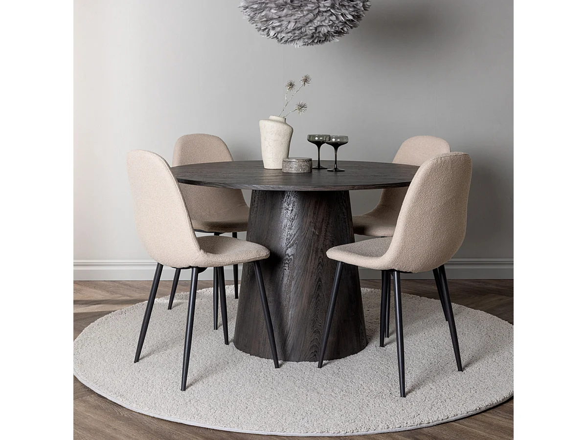 Ensemble Table à Manger & 4 Chaises "Lanzo & Polar" 120cm Beige & Moka